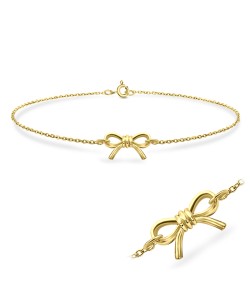 Gold Plated Adorable Bow Silver Bracelet BRS-132-GP